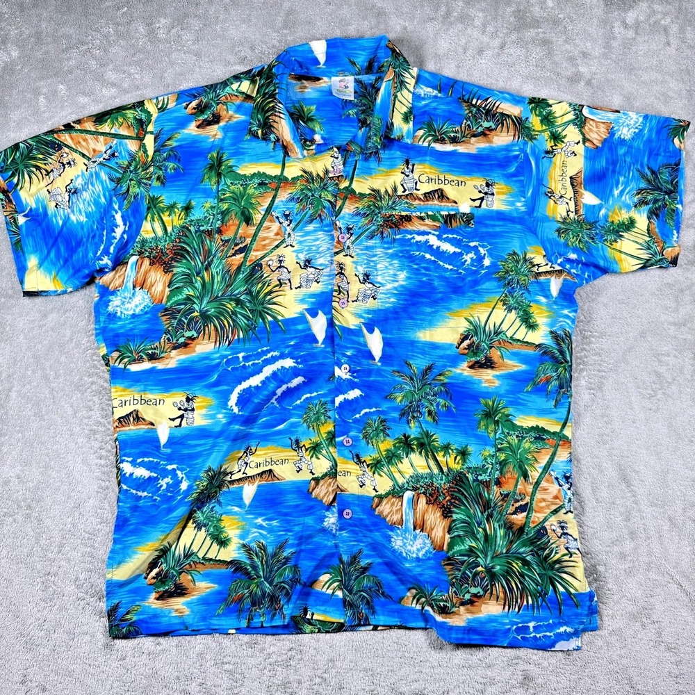 Vintage Tropical Button-Up Shirt‎ Men L Caribbean Summer Coastal